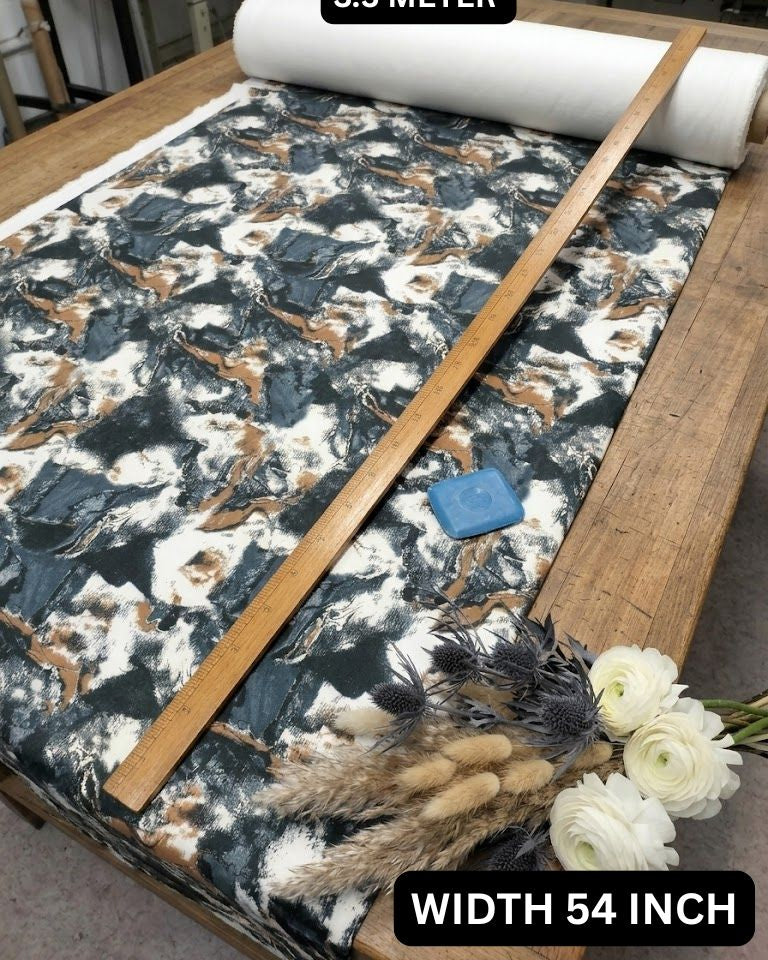 Multicolour abstract BSY fabric showing drape