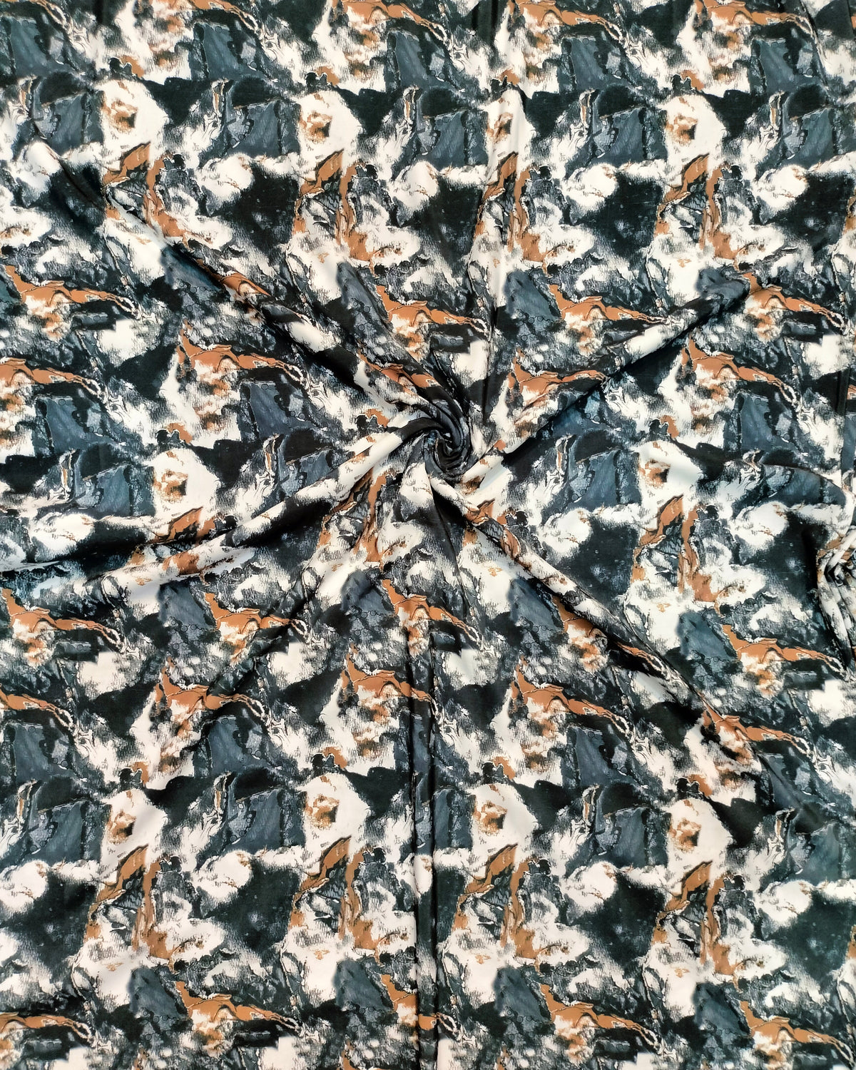 Close detail of the multicolour abstract print on BSY