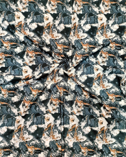 Close detail of the multicolour abstract print on BSY