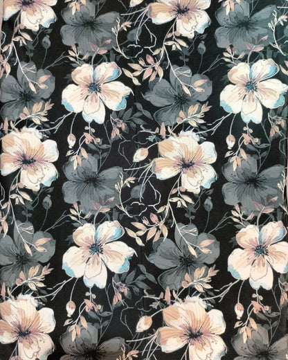 Navy floral BSY fabric texture in close up