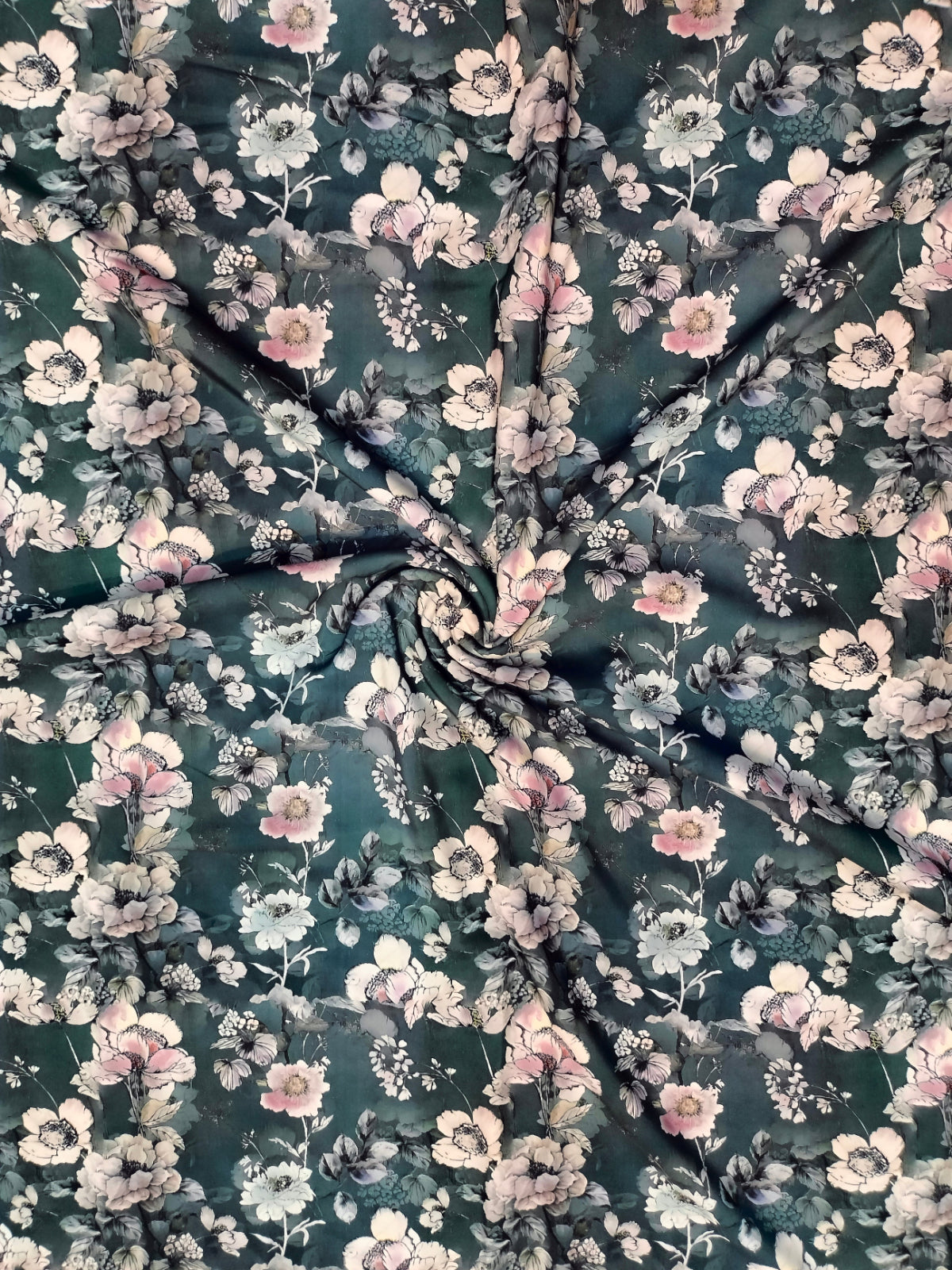 Teal and mint floral BSY fabric print detail
