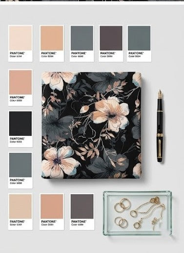Navy and cream floral BSY fabric shown full width