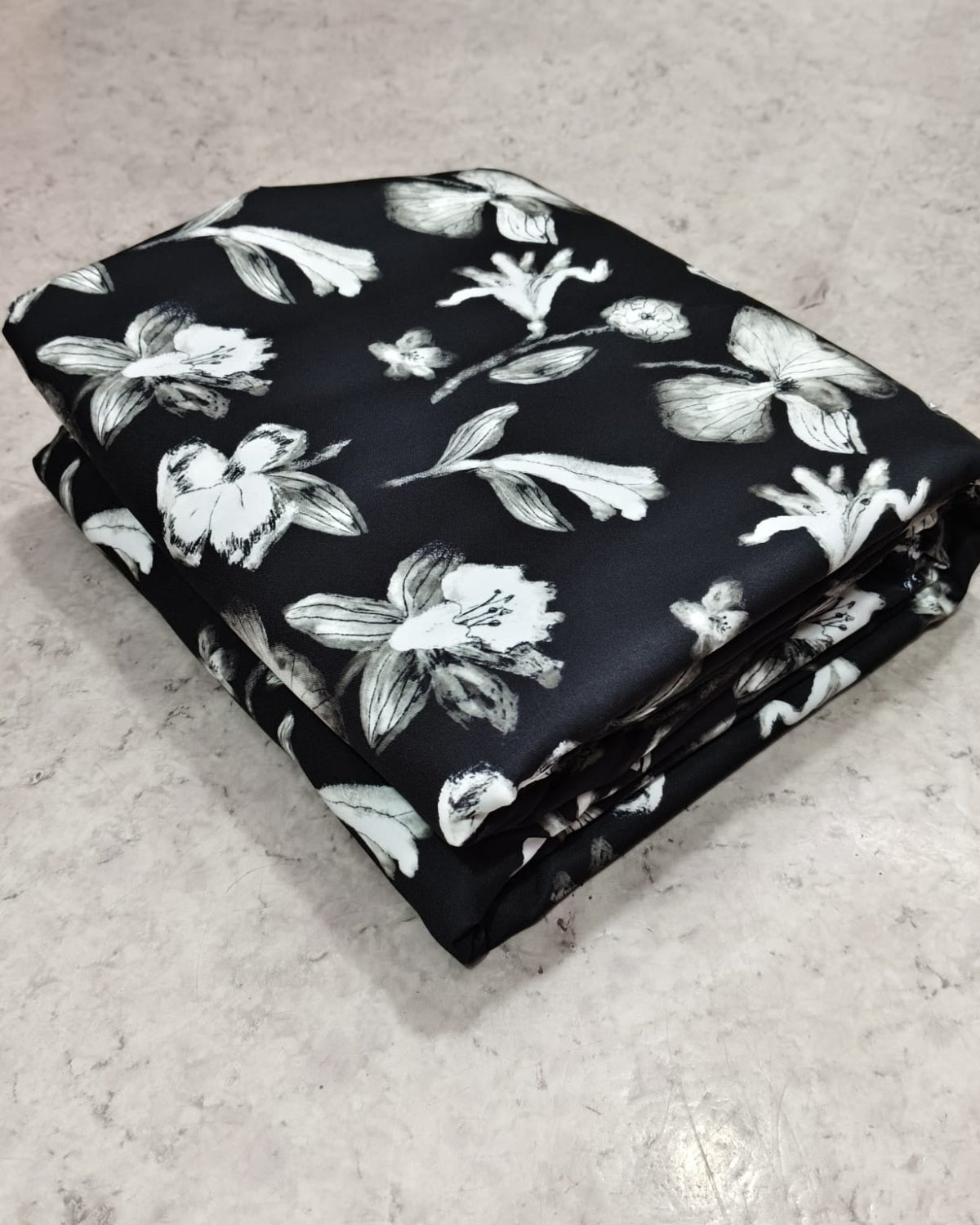 Black floral micro crepe cut piece, 2.30 metre length