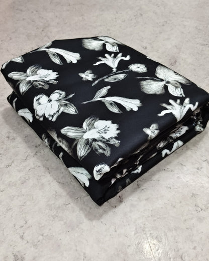 Black floral micro crepe cut piece, 2.30 metre length