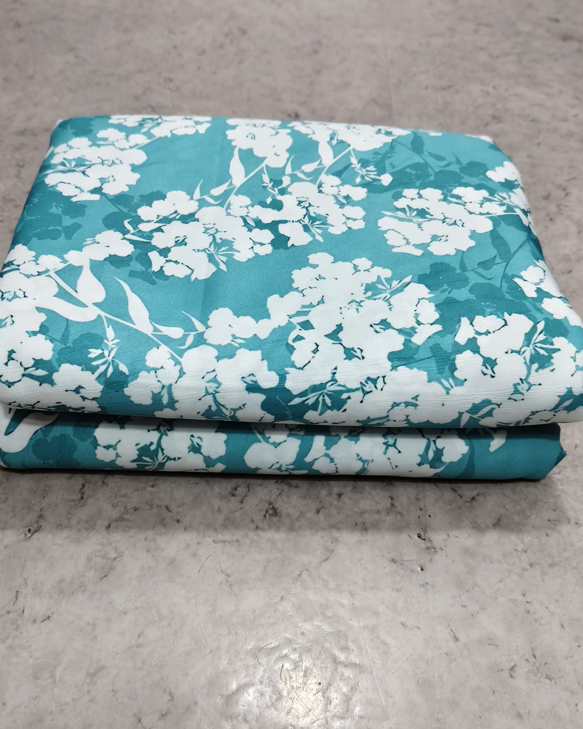 Teal blossom micro crepe cut piece, 2.30 metre length