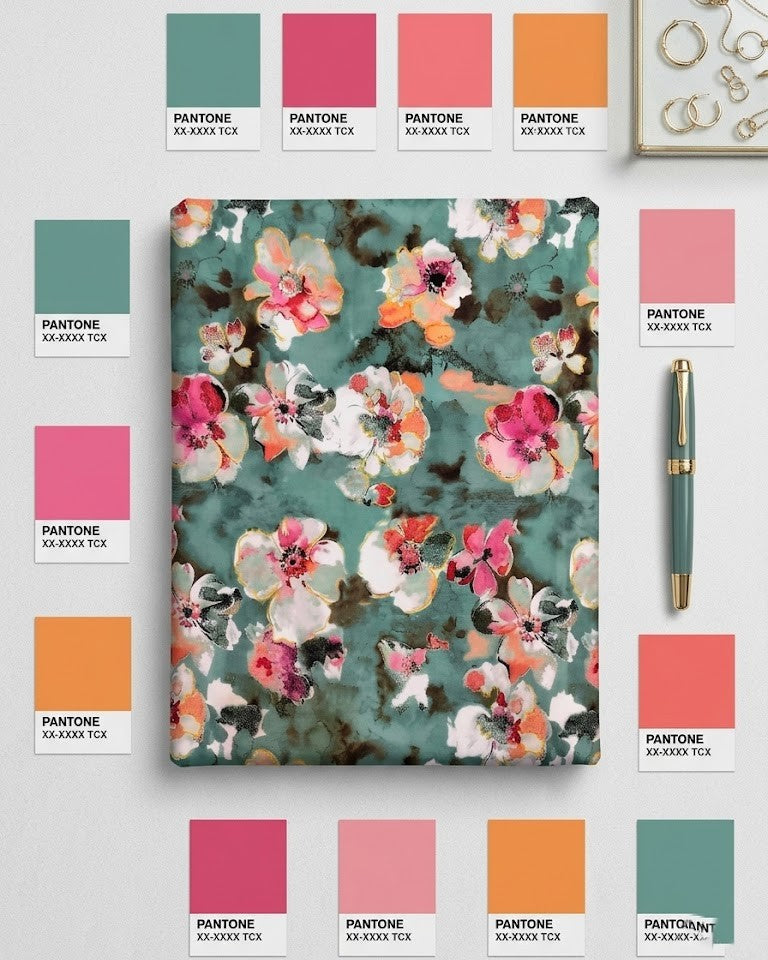 Pastel green blossom BSY fabric print detail